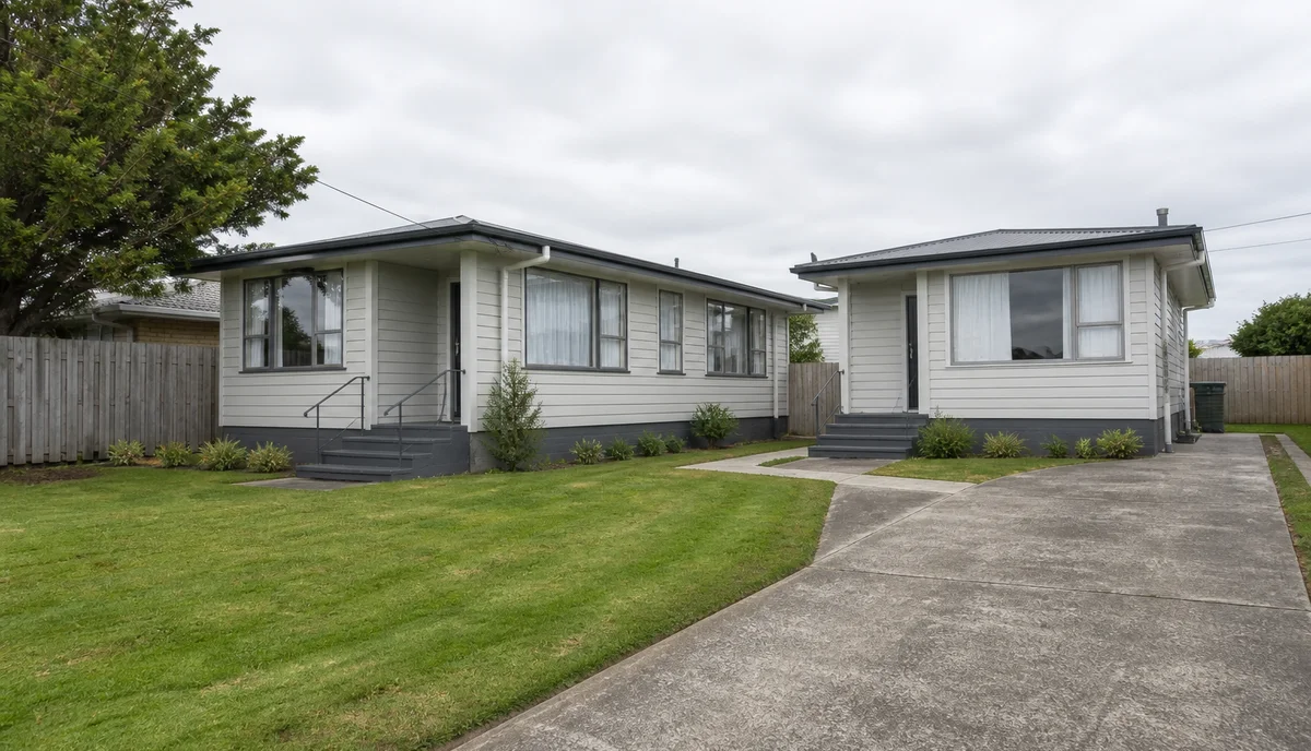 A pair of single storey rental units sharing a driveway